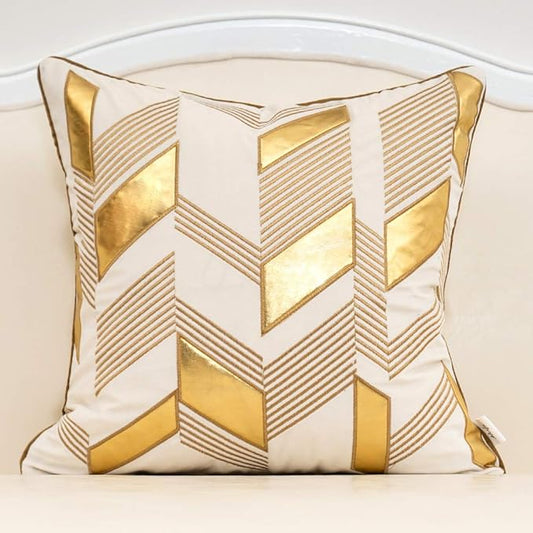 Alerfa 20 x 20 Inches White Geometric Gold Leather Striped Cushion Cases by Alerfa
