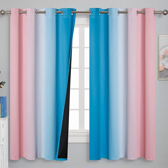 Estelar Textiler Pink and Blue Curtains 63 Inch Length 2 Panels, Ombre Total - Image 2