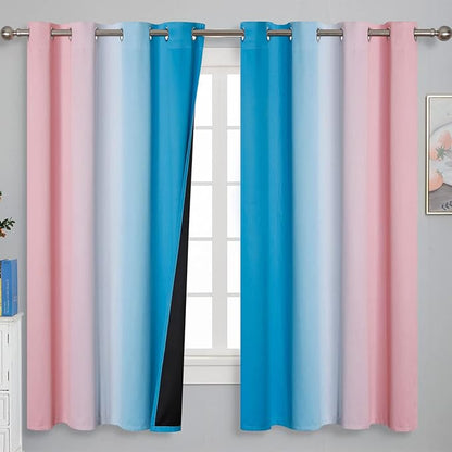 Estelar Textiler Pink and Blue Curtains 63 Inch Length 2 Panels, Ombre Total - Image 2