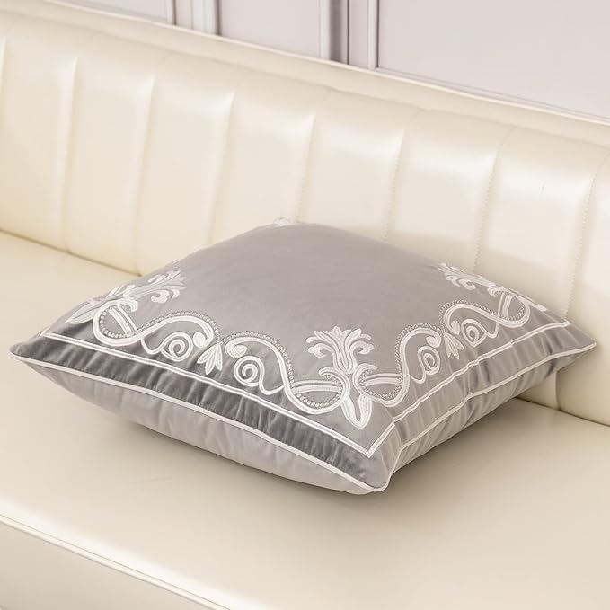 Aeckself European Floral Pillow Cover 18x18 Inch, Luxury Velvet Embroidered - Image 3