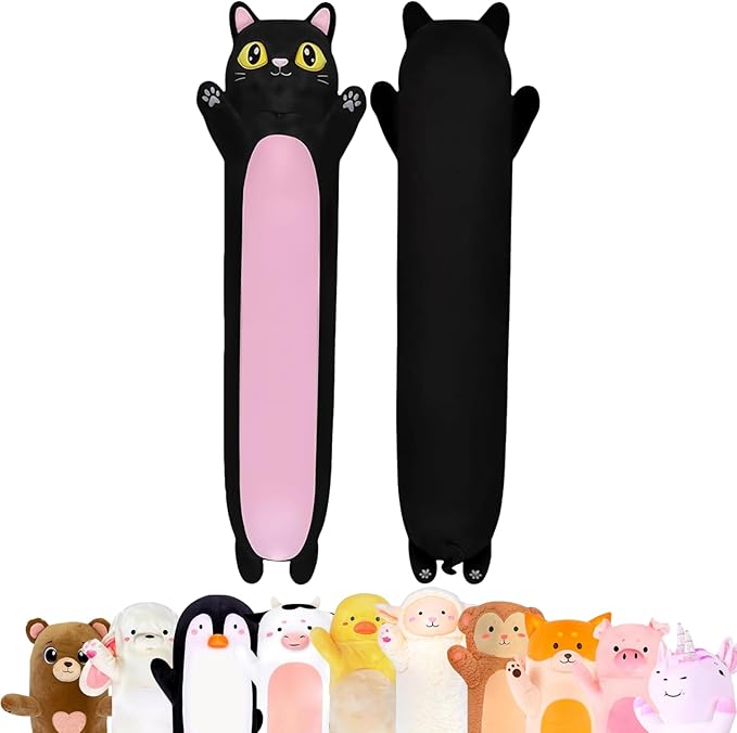 Black Cat Plush Body Pillow for Kids | Long Stuffed Animal Cuddle Pillow | Soft by CuddlePaws