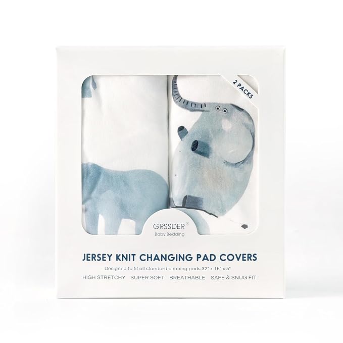 GRSSDER Stretch Ultra Soft Jersey Knit Changing Pad Cover Set 2 Pack, Change - Image 4