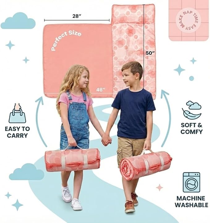 Toddler Nap Mat with Removable Pillow and Blanket - Image 2