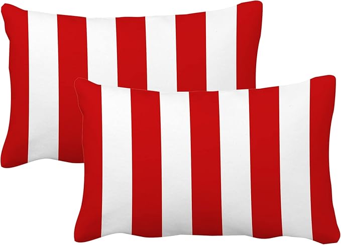 Leaveland Red and White Stripe Set of 2 12x20 Inch Cotton Polyester Throw - Image 5