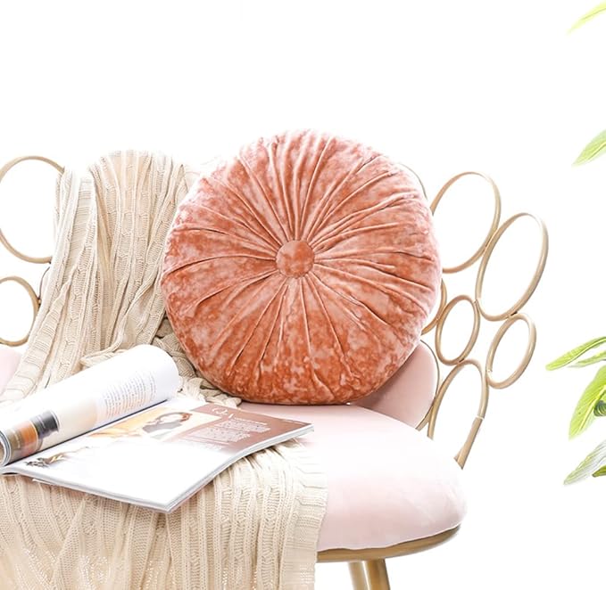 S_SSOY Round Throw Pillow for Couch Pumpkin Velvet Decorative Small Floor - Image 2