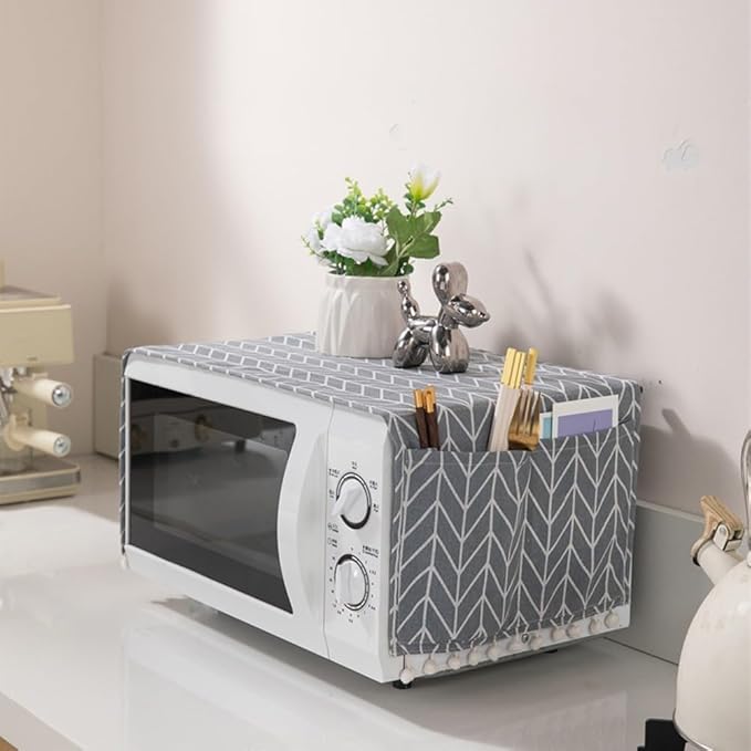 Microwave Oven Cover Dust Oil Proof Cotton Linen Waterproof Fabric Cloth - Image 4