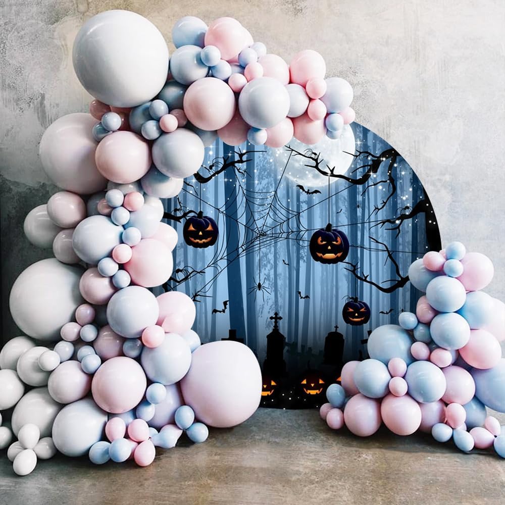 Diameter 7.5ft Halloween Themed Round Backdrop Cover Gothic Mysterious Forest Horrible Moon Night Pumpkin Cemetery Circle Photography Background for Halloween Party Decor Photo Booth Props
