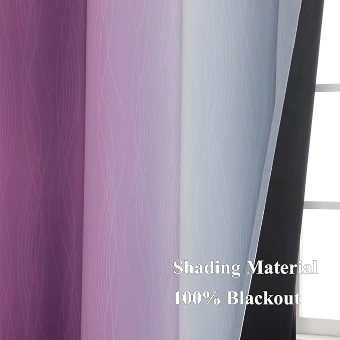Purple and Grey Blackout Curtains 84 Inches Long, Ombre and Wavy Line Pattern - Image 5