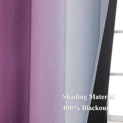 Purple and Grey Blackout Curtains 84 Inches Long, Ombre and Wavy Line Pattern - Image 5