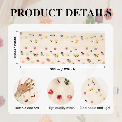 Artoid Mode Champagne Embroidery Daisy Spring Gauze Table Runner 59x120 Inch - Image 7