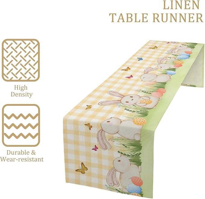 Easter Table Runner, Linen Floral Pattern, Pastel Pink, 13x72 Inch, Rustic Style - Image 3