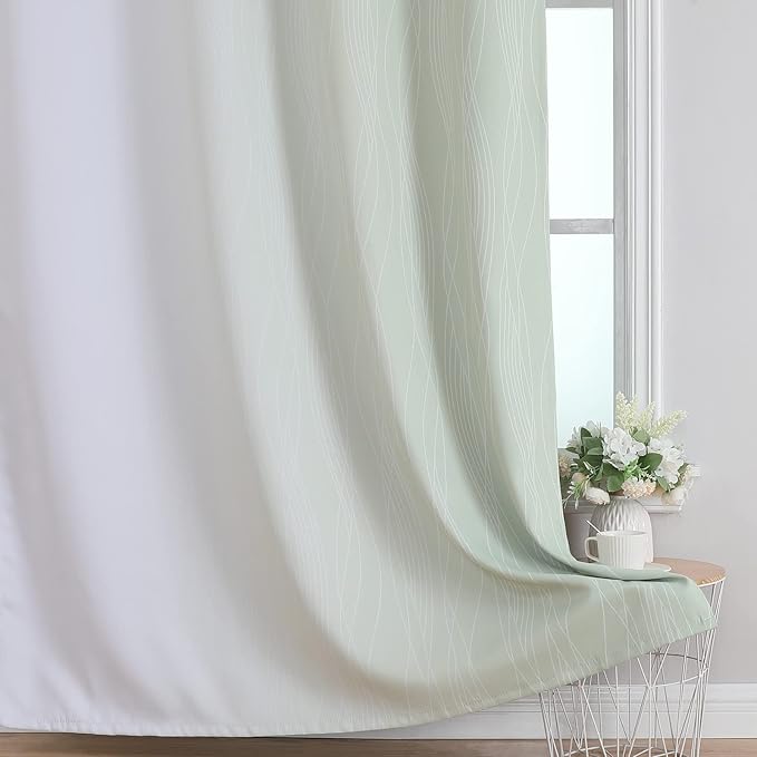 Estelar Textiler Sage and Greyish White Blackout Curtains & Drapes - Image 6