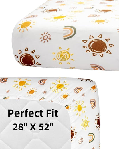 4 Pack Crib Sheets Boho Nursery Sheets Sunshine and Rainbow Desdign Neutral - Image 6