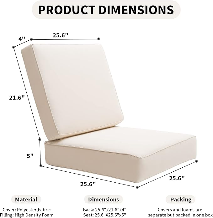 Outdoor Seat Cushions Set for Patio Furniture Deep Seating Patio Cushion Set - Image 5