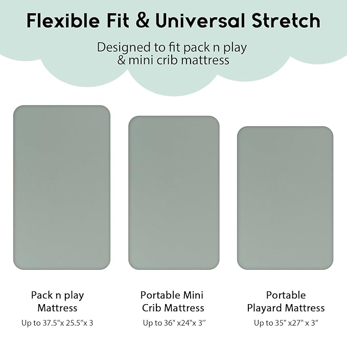 Yoofoss Pack and Play Sheets Fitted, Mini Crib Sheets 2-Pack - Image 3
