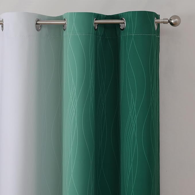 Estelar Textiler Green and Greyish White Ombre Blackout Curtains 54 Inch Length - Image 4