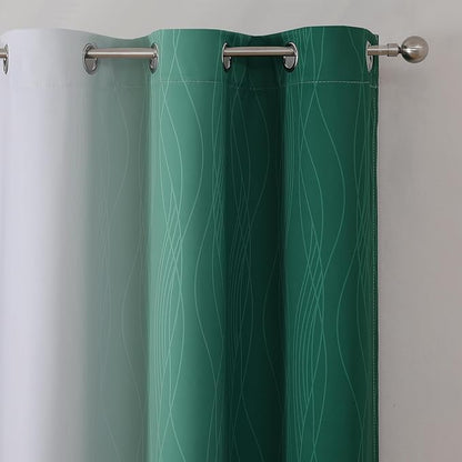 Estelar Textiler Green and Greyish White Ombre Blackout Curtains 54 Inch Length - Image 4