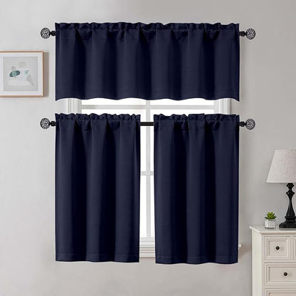 Gwine Navy Blue Blackout Curtains 30 Inch Length, Short Kitchen Curtains - Image 2