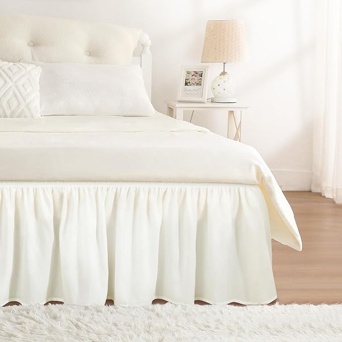RIMELA Warm White Bed Skirt Queen 25 Inch Drop, Elastic Bed Skirts Queen Size by RIMELABedSkirt