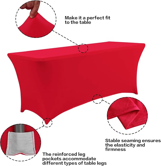 IVAPUPU 2 Pack 8FT Table Cloth for Rectangular Fitted Events Stretch Red Table - Image 2