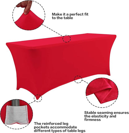 IVAPUPU 2 Pack 8FT Table Cloth for Rectangular Fitted Events Stretch Red Table - Image 2