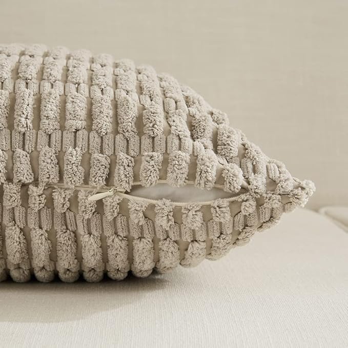 Fancy Homi Set of 4 Grey and White Boho Decorative Throw Pillow Covers 28x28 - Image 3