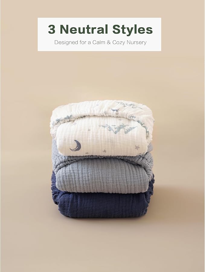 Muslin Bedside Sleeper Bassinet Fitted Sheets, 3 Pack Cotton Baby Sheet - Image 7