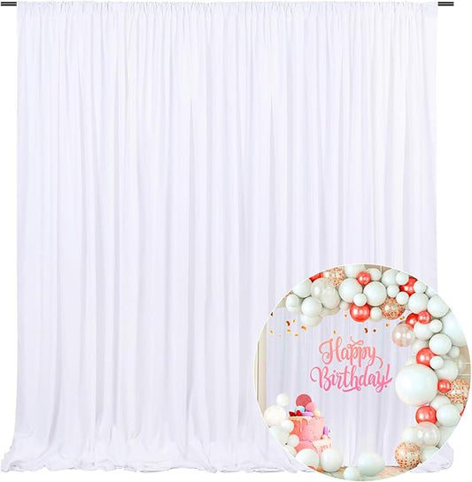 10 x 7 Feet White Backdrop Curtain for Partie, Background Curtains for Photoshoot, Birthday, Wedding, Halloween, Thanksgiving, Christmas Day, New Year Party Decorations 5Ft x 7Ft, 2 Panels