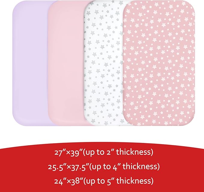 Pack and Play Sheets Girl, 4 Pack Mini Crib Sheets, Stretchy Pack n Play - Image 5