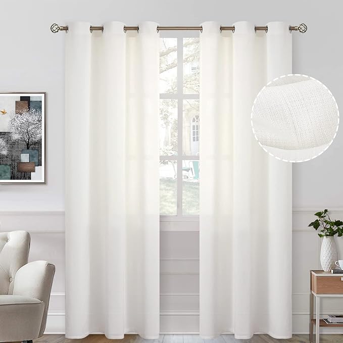 BGment Cream Natural Linen Look Semi Sheer Curtains 84 Inch Length 2 Panels Set by BGment