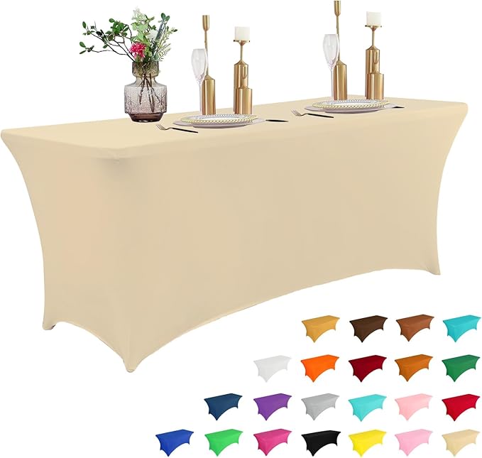 IVAPUPU 4FT Table Cloth for Rectangular Fitted Events Stretch Champagne Table by IVAPUPU
