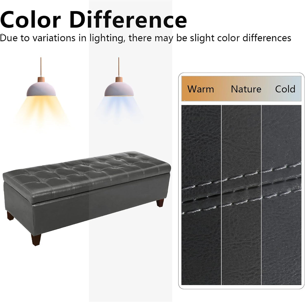 joveco 51 inch storage bench,leather tufted storage ottoman, front angle view