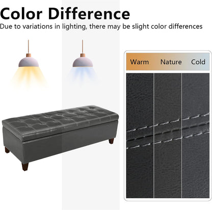 joveco 51 inch storage bench,leather tufted storage ottoman, front angle view