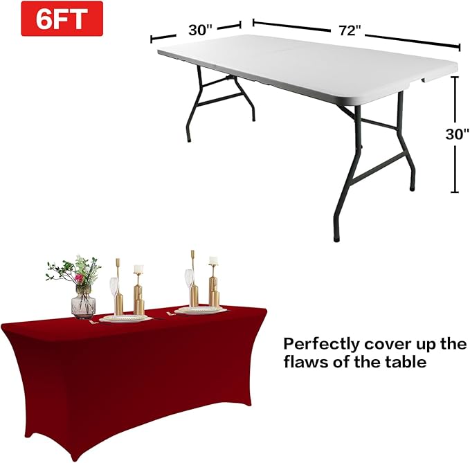 IVAPUPU 2 Pack 6FT Table Cloth for Rectangular Fitted Events Stretch Burgundy - Image 3