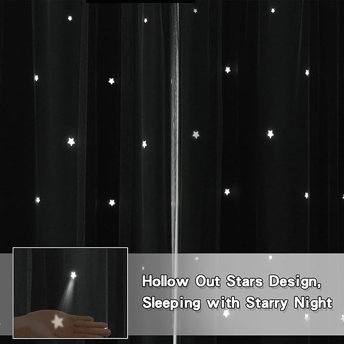 Pink Blackout Curtains for Girls Bedroom Cute- Aesthetic Star Cutout Double - Image 4