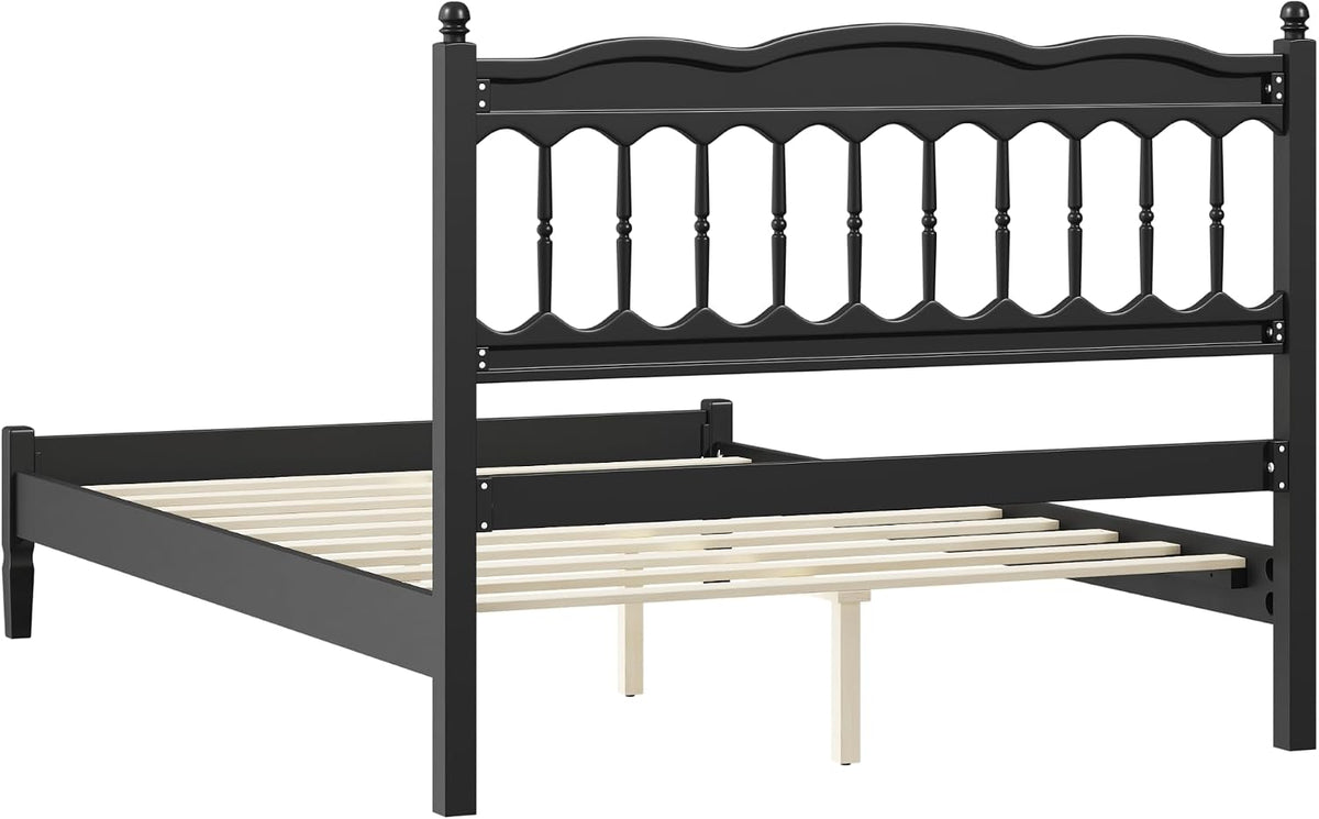 bellemave full vintage wood spindle post bed,wooden platform, side view
