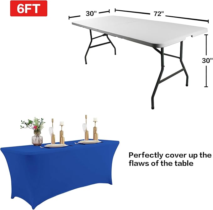 IVAPUPU 2 Pack 4FT Table Cloth for Rectangular Fitted Events Stretch Royal Blue - Image 3