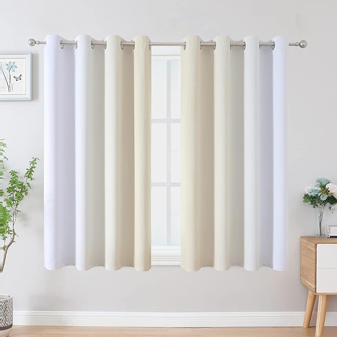 Estelar Textiler Beige and Grayish White Blackout Curtains & Drapes - Image 2