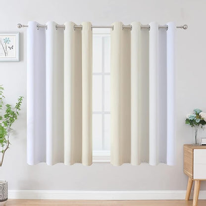 Estelar Textiler Beige and Grayish White Blackout Curtains & Drapes - Image 2