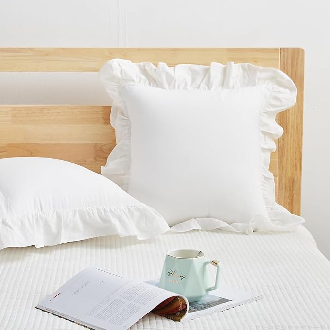White Ruffle Decorative Throw Pillow Covers by Mywinlle