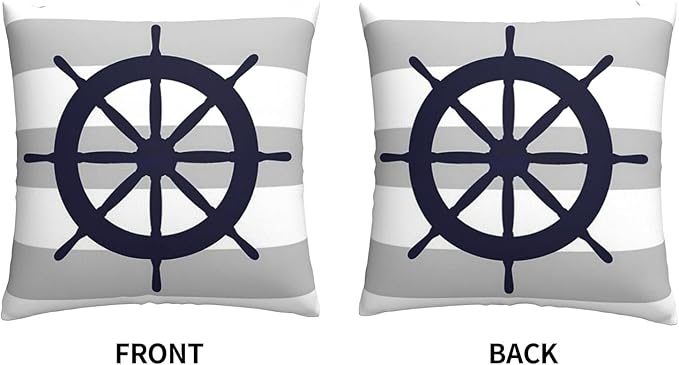 Myshe Square Nautical Navy Blue Ship's Steering Wheel On Silver Gray Stripes - Image 3