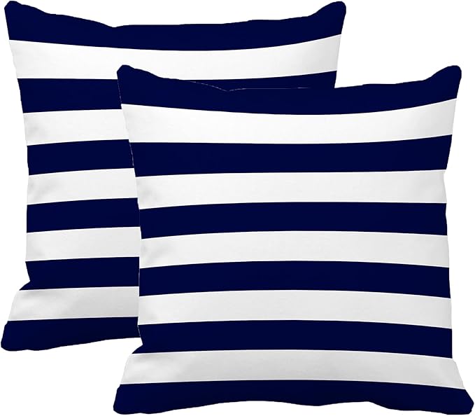 Leaveland Retro Navy Blue Stripe 20x20 Inch Set of 2 Cotton Polyester Square - Image 6