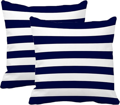 Leaveland Retro Navy Blue Stripe 20x20 Inch Set of 2 Cotton Polyester Square - Image 6