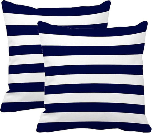 Leaveland Retro Navy Blue Stripe 20x20 Inch Set of 2 Cotton Polyester Square by Leaveland