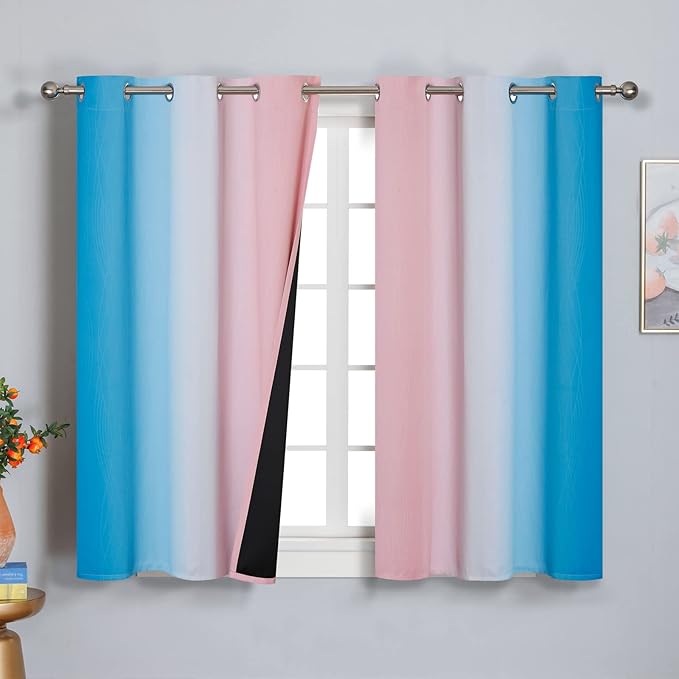 Ombre Pink and Blue Blackout Curtains 45 Inches Long, Full Light Blocking by ESTELARTEXTILER