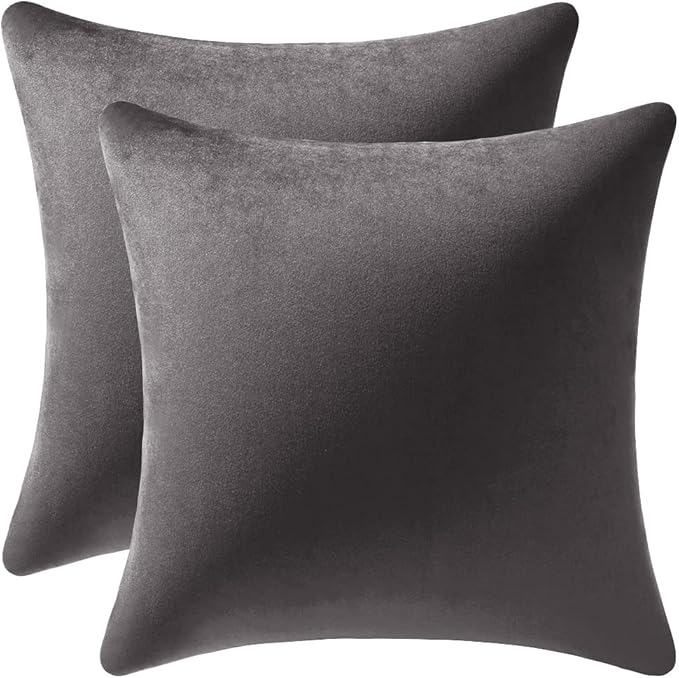 Throw Pillow Covers 20x20 Dark-Grey: 2 Pack Cozy Soft Velvet Square Decorative by DEZENE