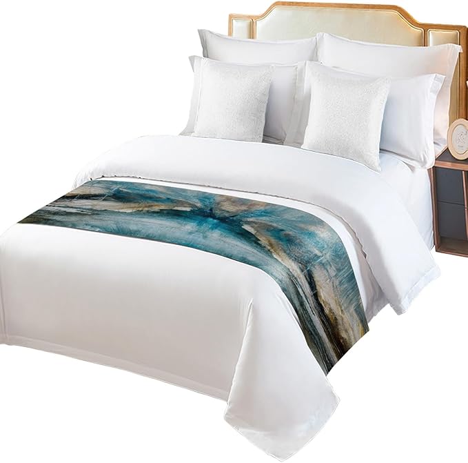 Abstract Mottled Turquoise Green Gray Art Bed Runners - Image 2