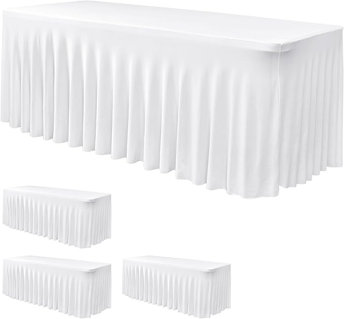 Nasitos White Table Skirt for 6 Foot Rectangle Tables, 4 Pack by Nasitoshomedecor
