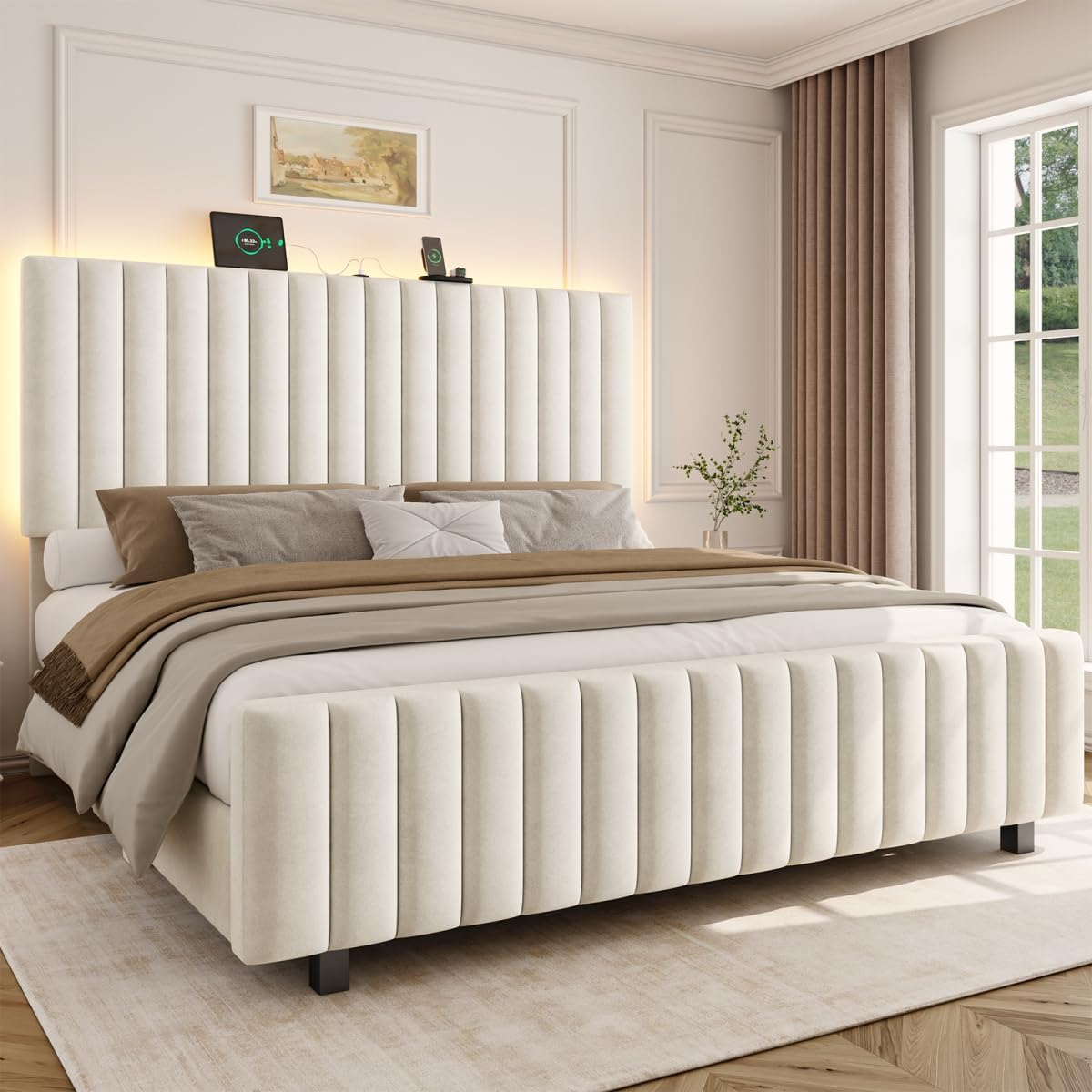50" tall queen bed frame with adjustable headboard, main product view