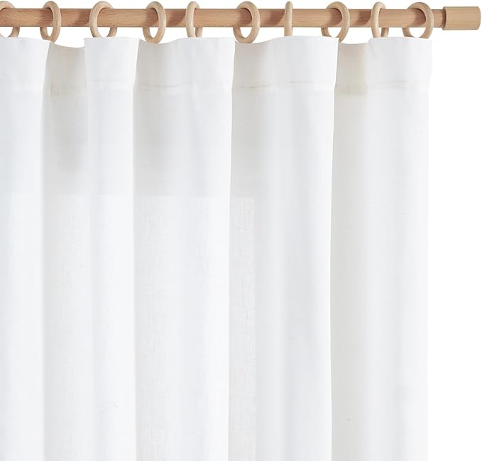 jinchan White Semi Sheer Curtains 96 Inch 2 Panel Light Filtering Linen Blend by JINCHAN